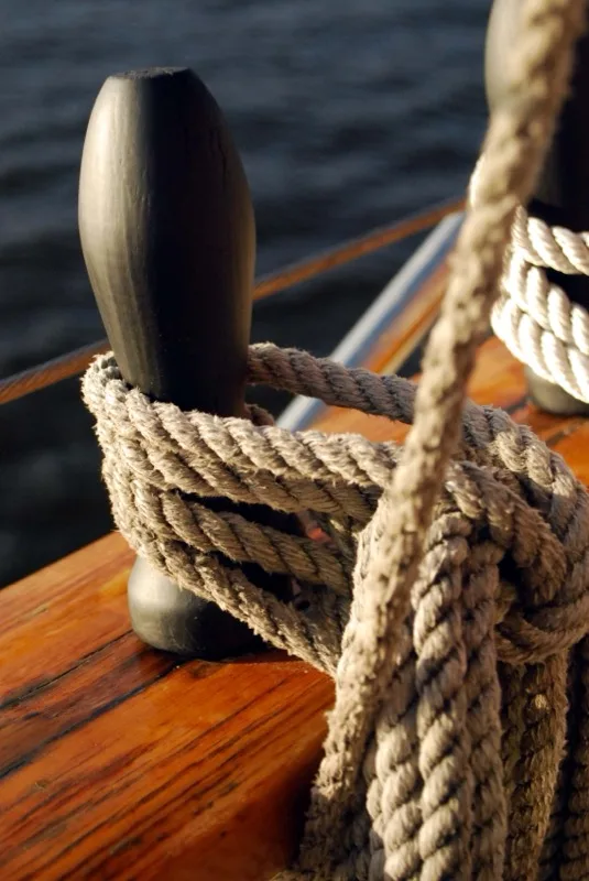 Rope rigging detail aboard a Maine sailing vessel